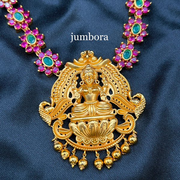 Temple Jewelry Nakshi Gold Ruby Emerald AD Lakshmi Necklace Set