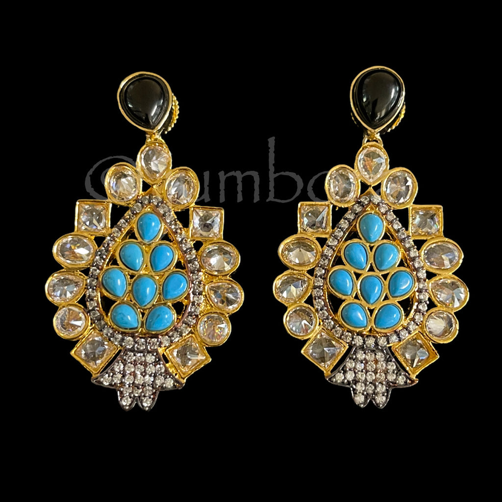 Amrapali AD Turquoise Blue Earring in Victorian Finish