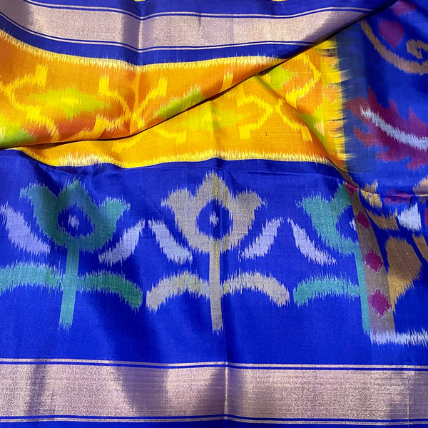 Kanchipuram Handloom Pure Silk Ikkat Pochampalli Saree with Stitched Blouse
