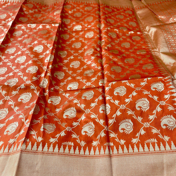 Glossy Orange Banarasi Style Duppatta