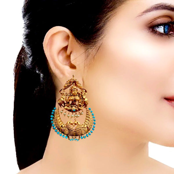 Statement Turquoise Blue Matte Gold Lakshmi Big Earring