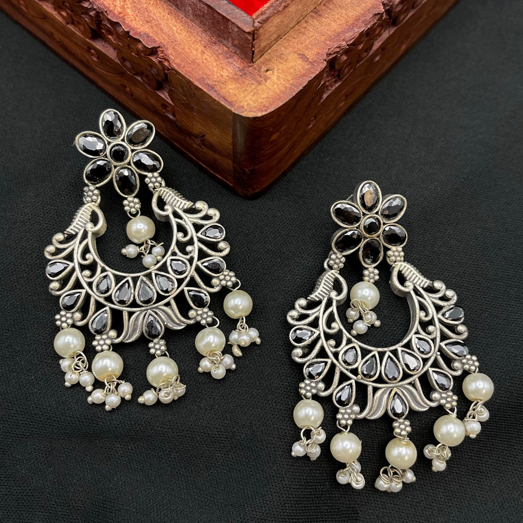 Oxidized German Silver Black Chand Bali Earring