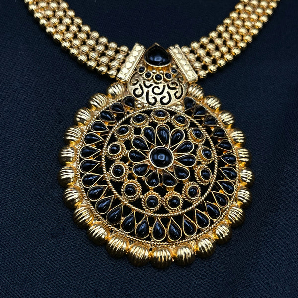 Antique Gold Black Big Pendant necklace set.