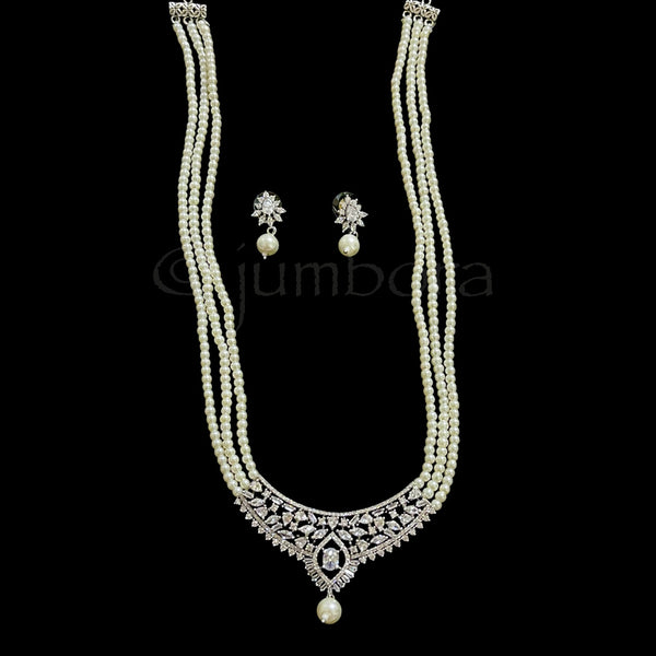 Pearl Necklace & Earrings with AD Zircon (CZ) Pendant