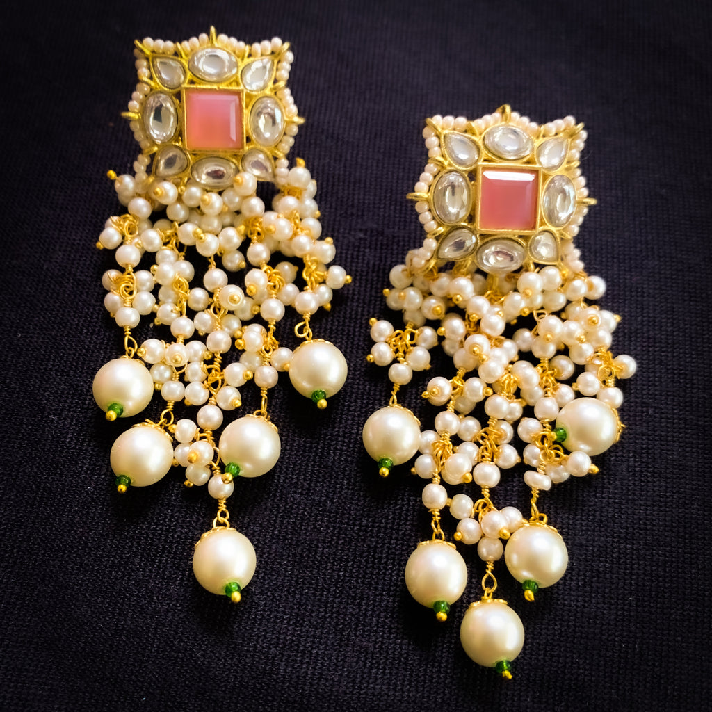Amrapali Pink & Pearl Cluster Earring