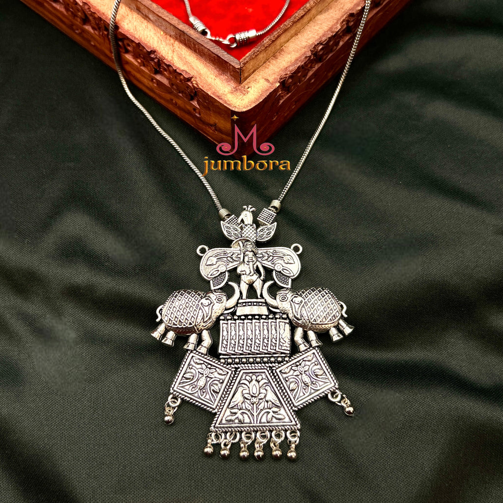 Stylish Boho Ganesha Oxidized silver Chain Necklace