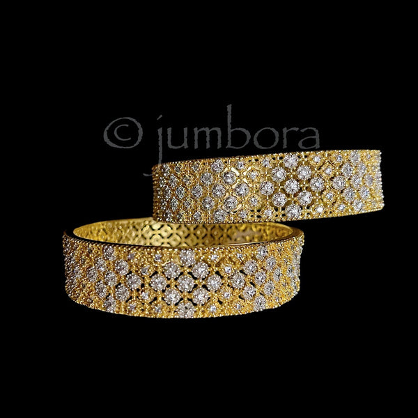 Dual Finish Gold and Silver AD Zircon (CZ) Thick Bangle