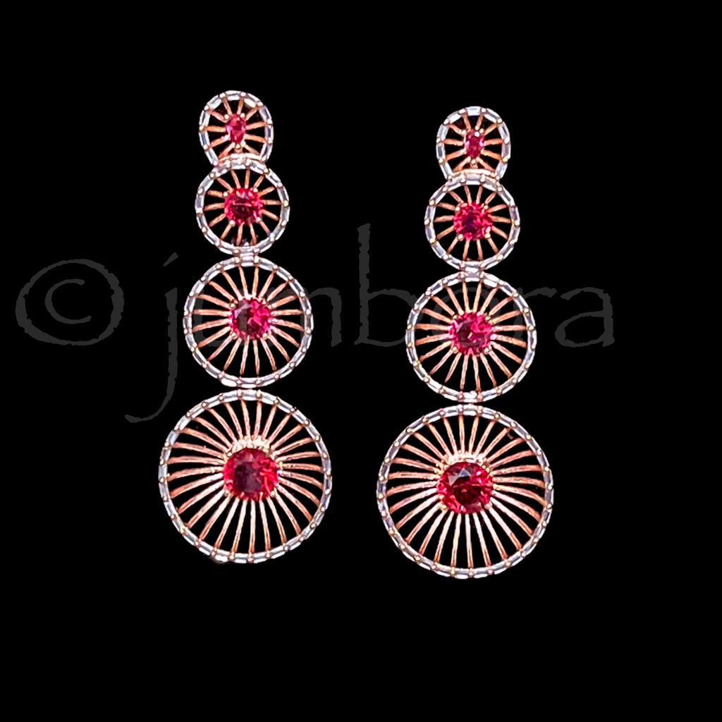 Contemporary Long Rose Gold AD Zircon (CZ) Earring in Burgandy Red