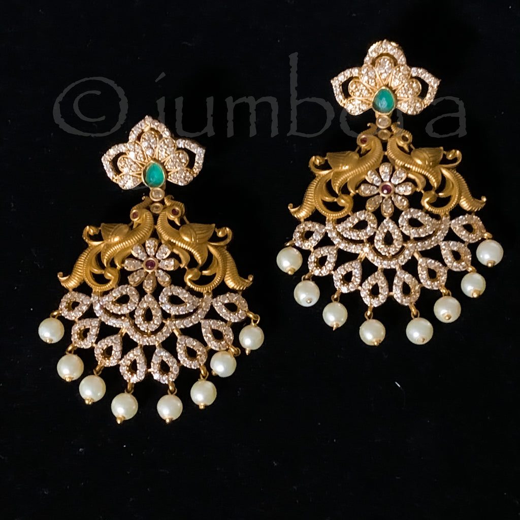 Peacock Antique Matte Gold Earring