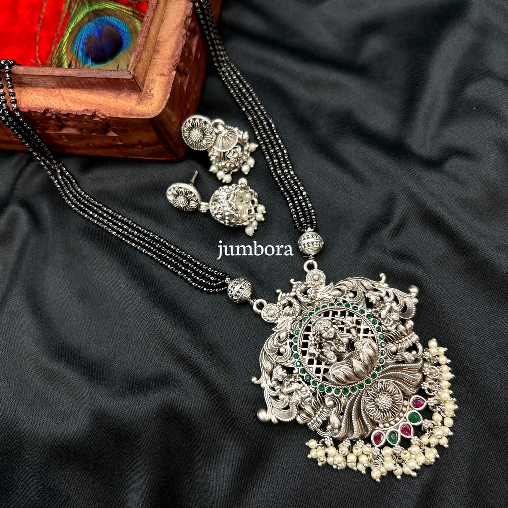 Lakshmi Black Mangalsutra Oxidized Silver Necklace Set