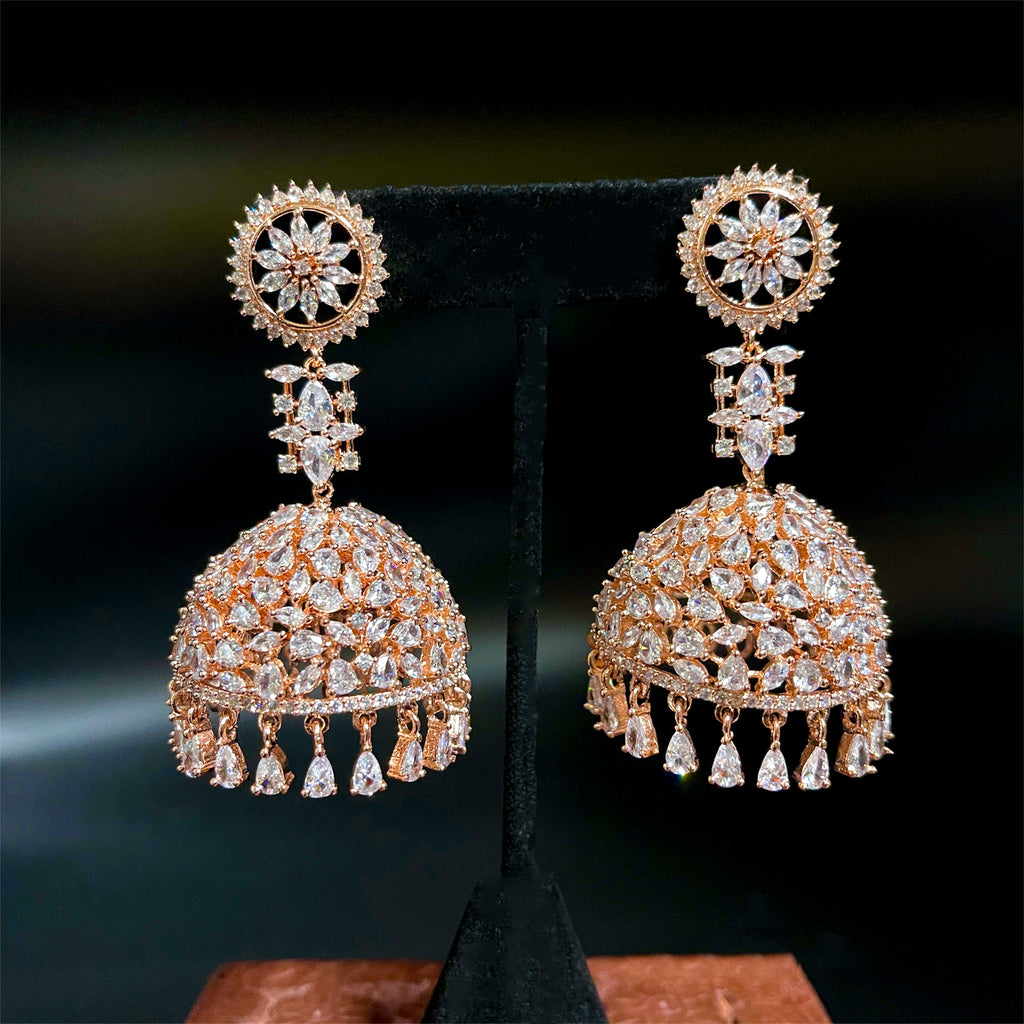 Statement AD Zircon (CZ)  Big Size Rose Gold Jhuma