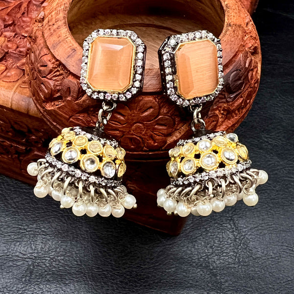 Handmade Victorian AD Kundan Peach Orange crystal beads Mala set