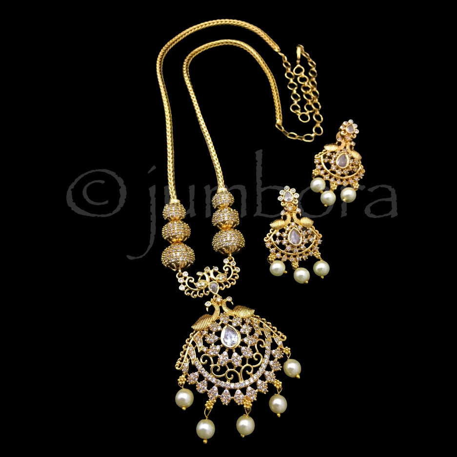 Micro-Gold Polish Necklace set with White AD (CZ) stones