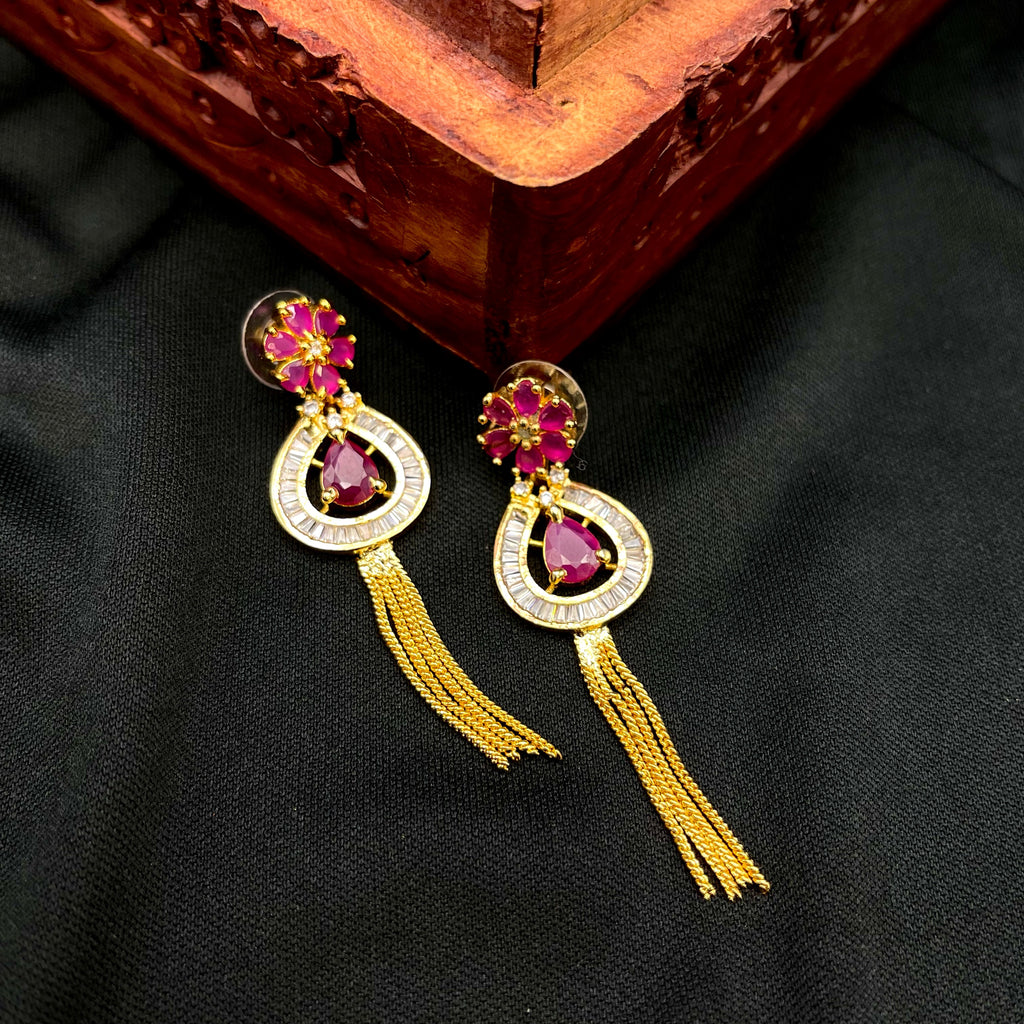 Contemporary Ruby Red and White AD Zircon (CZ) Earring