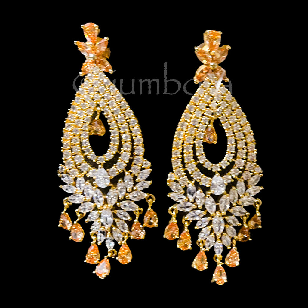 Long Statement AD Zircon (CZ) Earring with Champagne AD Stones
