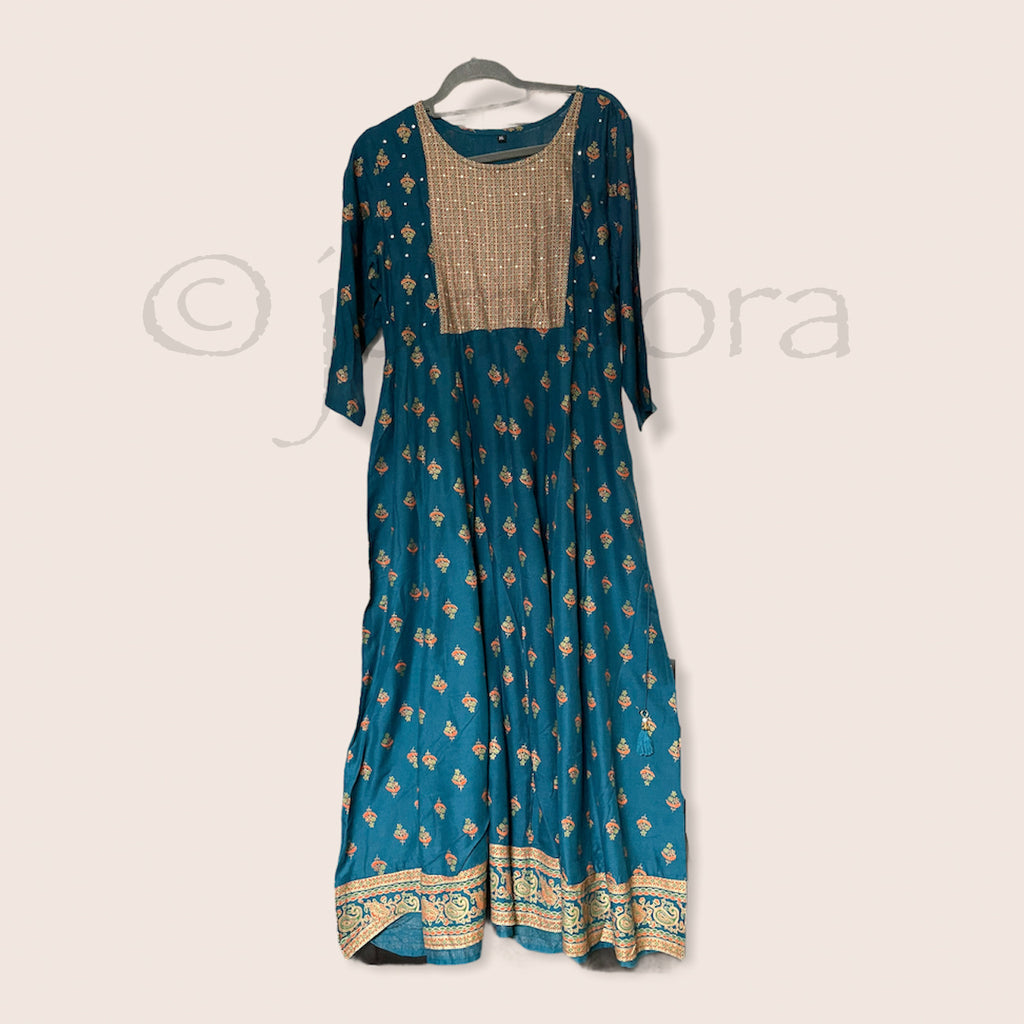 Teal Blue Designer Dress Style Kurthi
