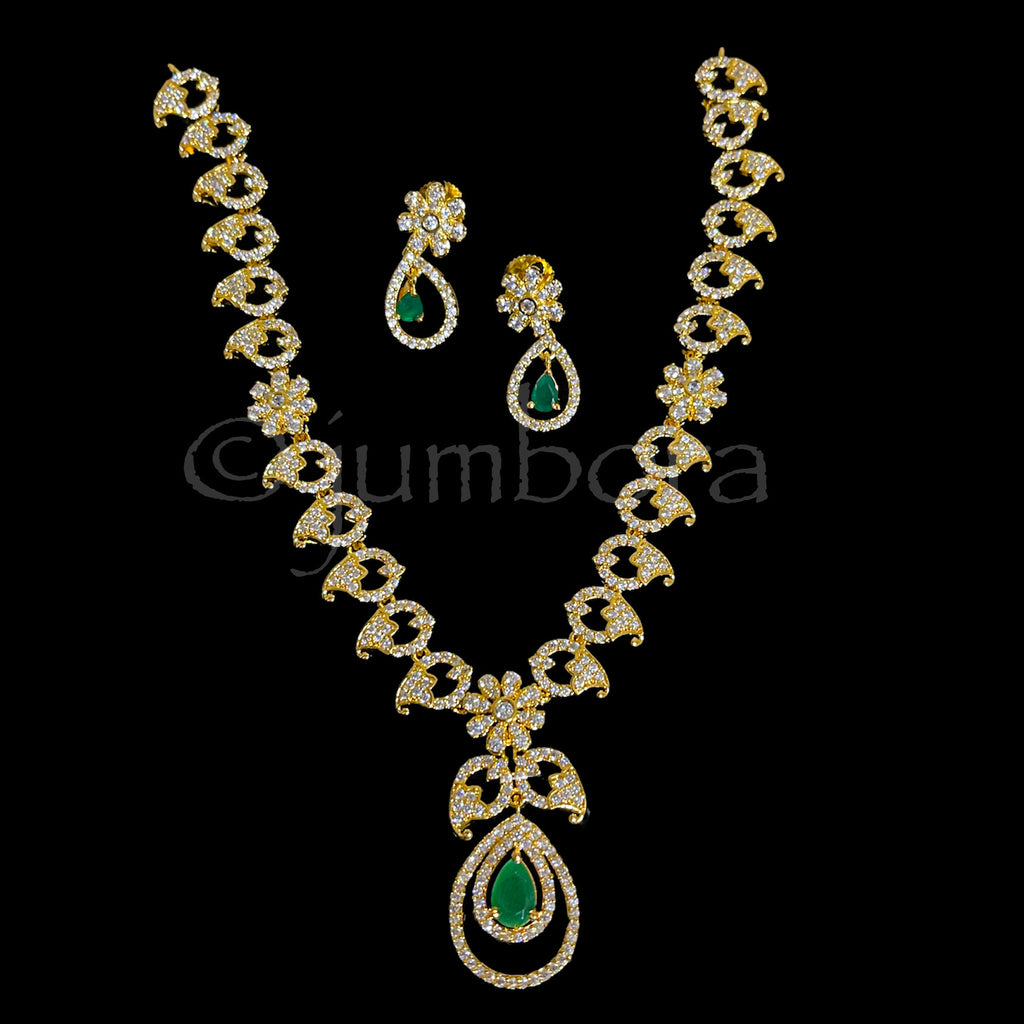 Elegant Mango AD (Zircon) Necklace set with White and Green Stone