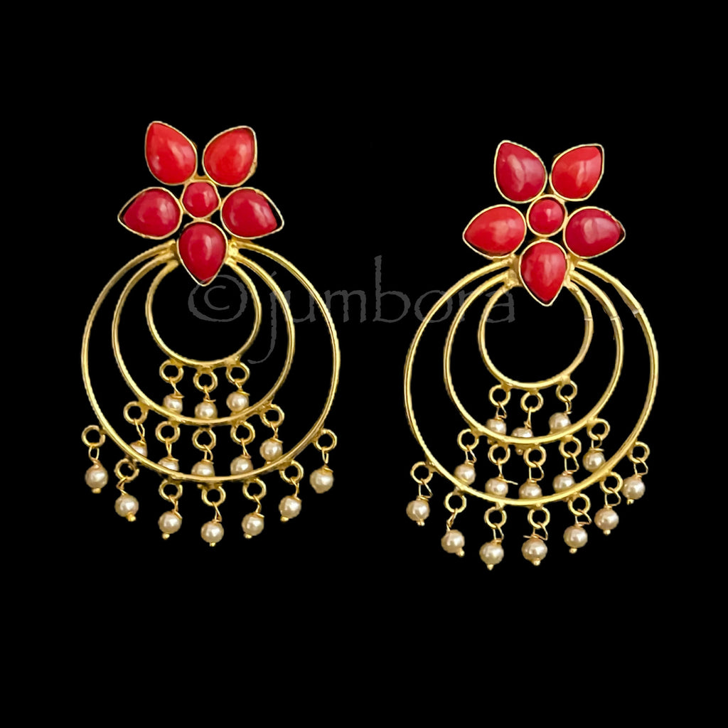 Amrapali Chandbali earring with Coral red stone