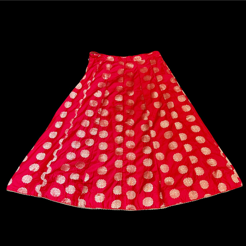 Red Banarasi Soft Skirt with Golden Zari Butta