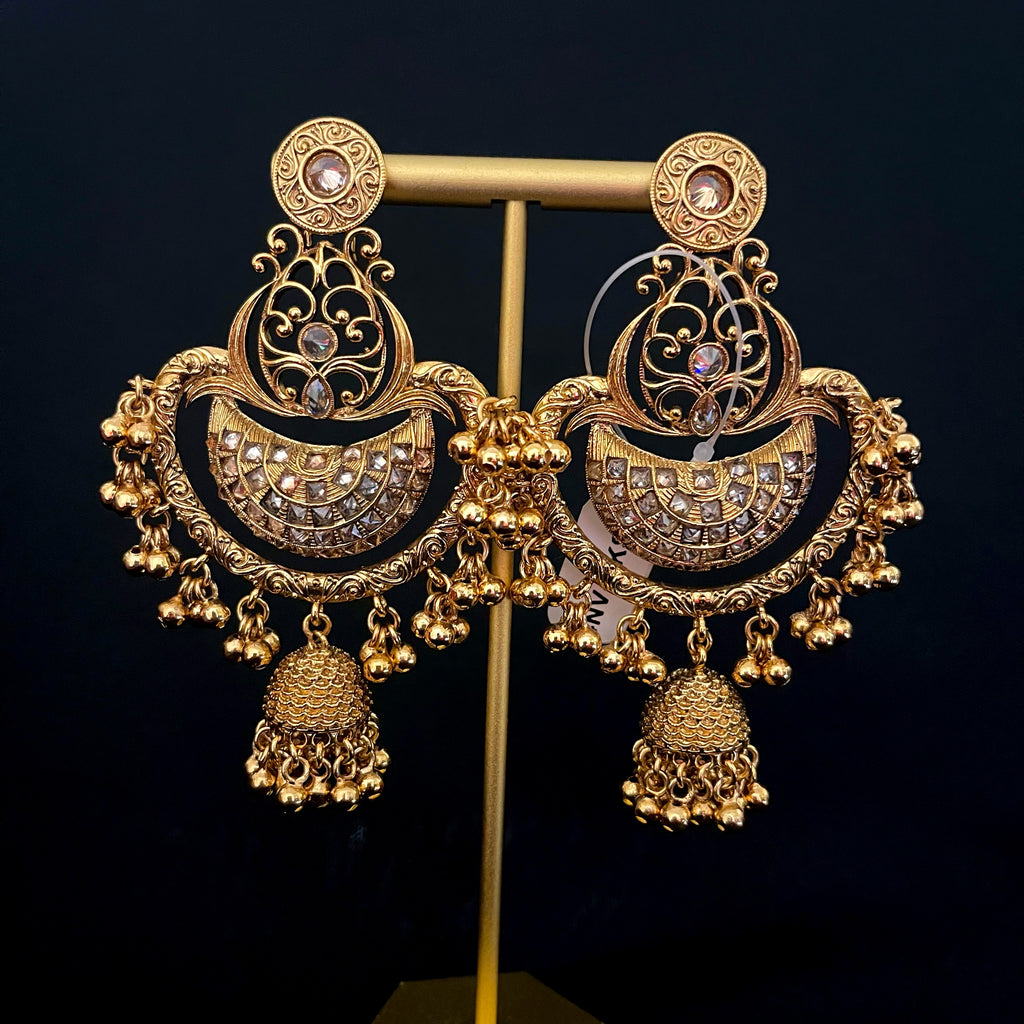 Antique Gold LCD Champagne Chaandbali Earrings