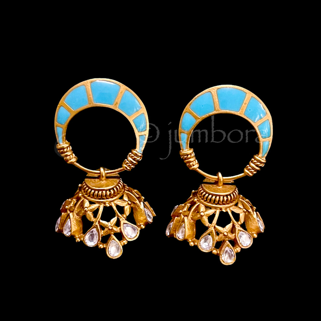 Amrapali Kundan Turquoise Blue Jhumka Earring