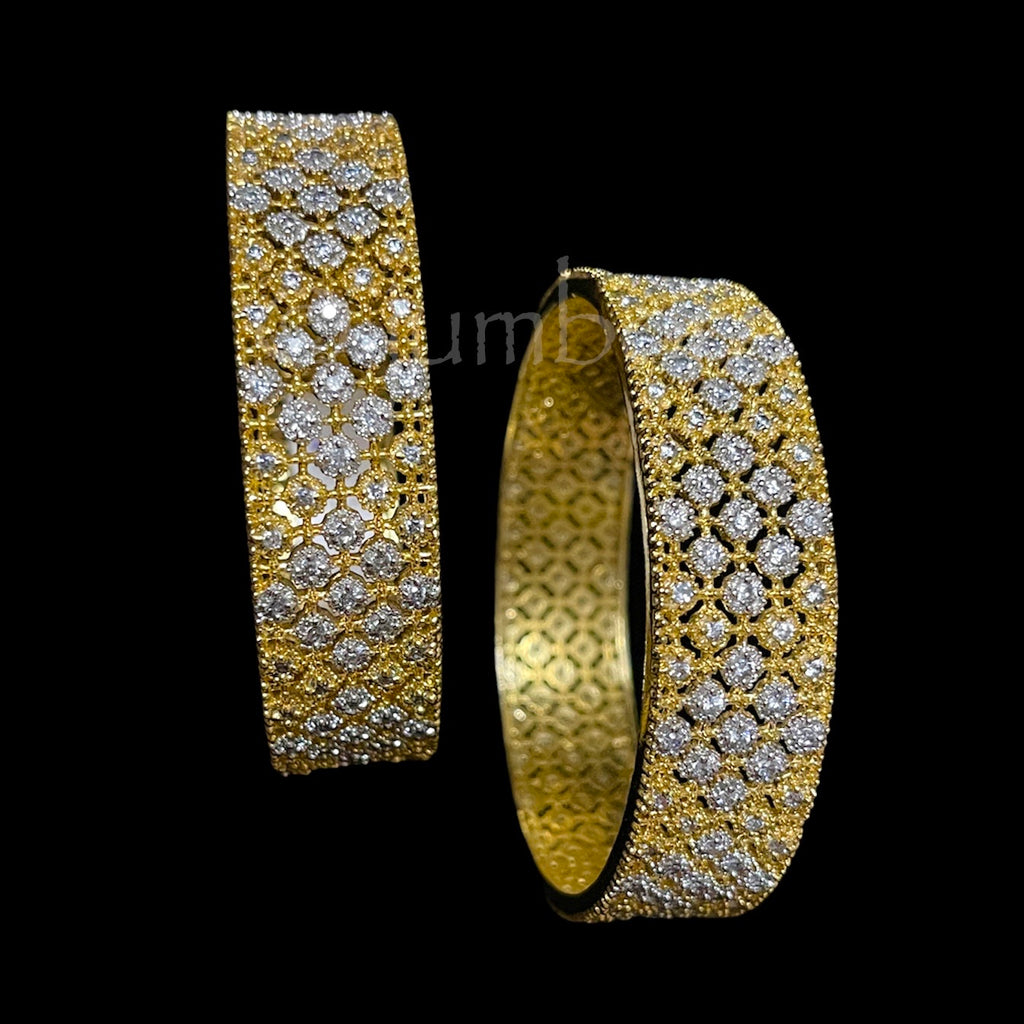 Dual Finish Gold and Silver AD Zircon (CZ) Thick Bangle