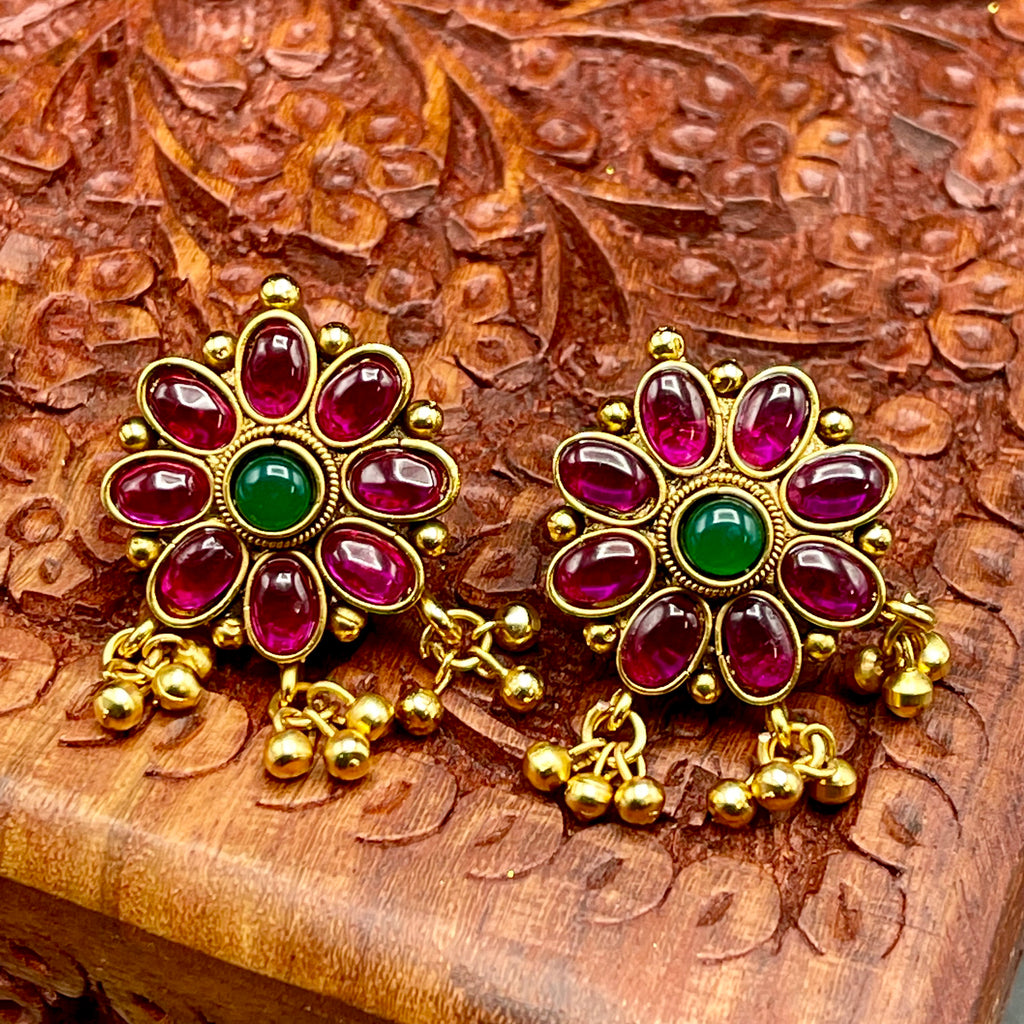 RUBY & PEARL KUNDAN LOOK REAL KEMPU STONE EARRINGS – Sanvi Jewels