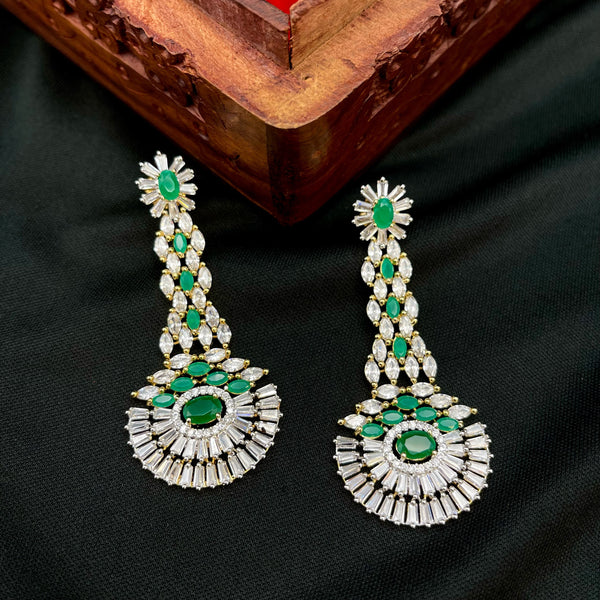 Statement Long White & Green AD Zircon (CZ) Earrings