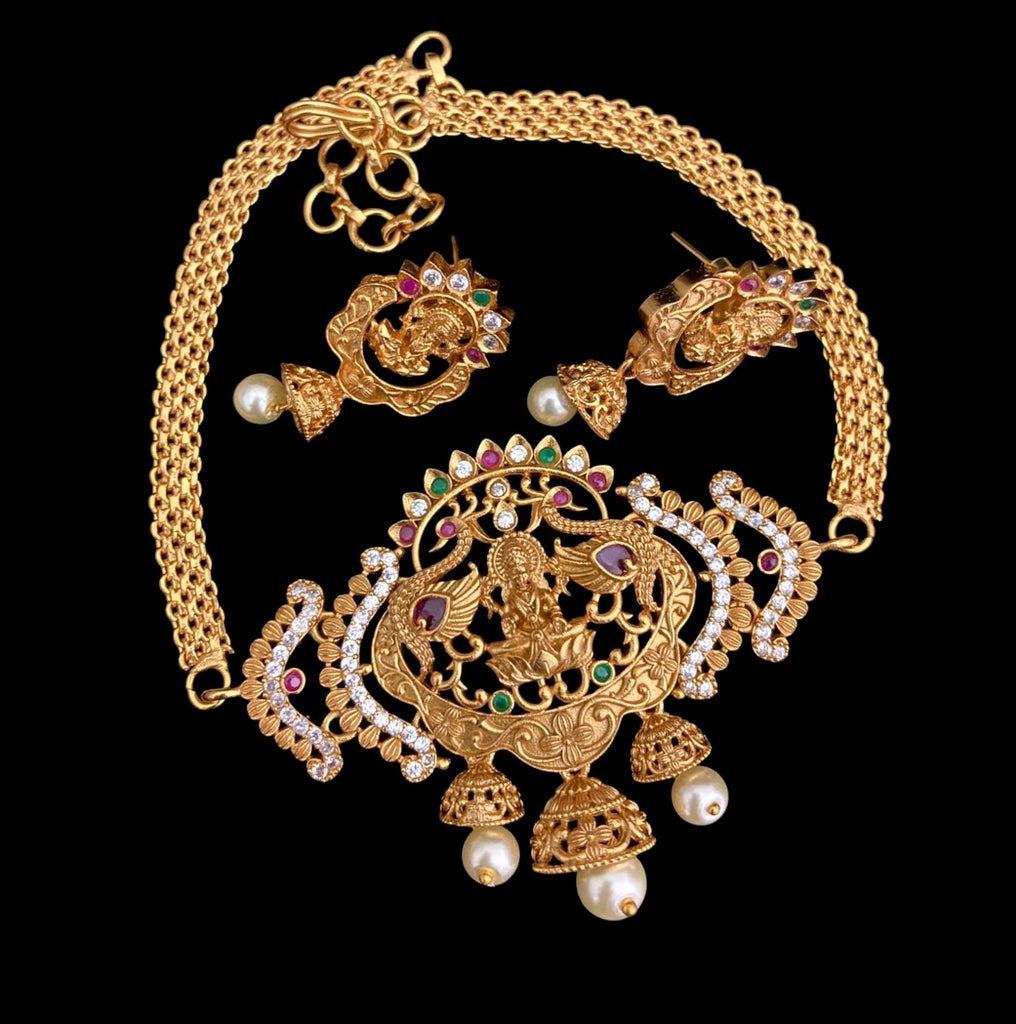 Goddess Lakshmi Elegant Matte Antique Gold Choker set