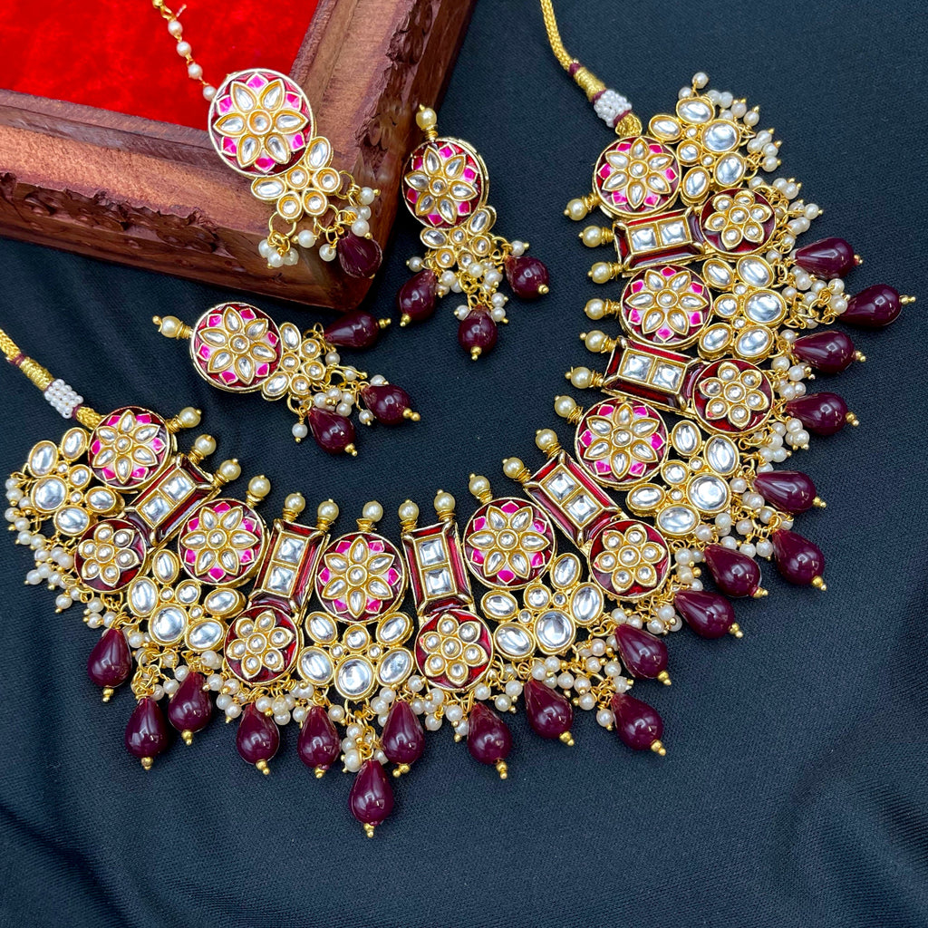 Royal Kundan Meenakari Choker set with Tikka