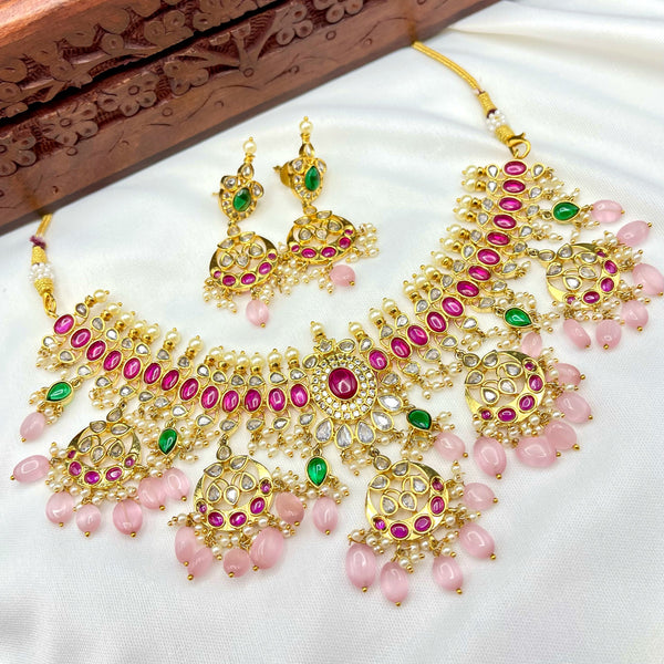 Kemp AD Zircon (CZ) Guttapusalu style Necklace with Pink Monalisa Beads