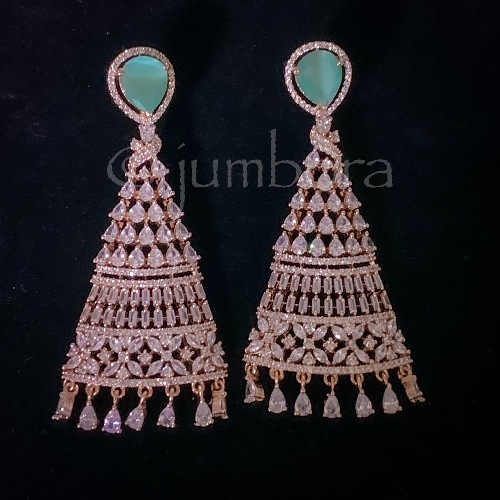Pastel Green and White AD ( Cubic Zircon) Rose Gold Earring