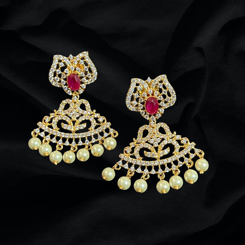 Ruby Red and White AD Zircon Earring