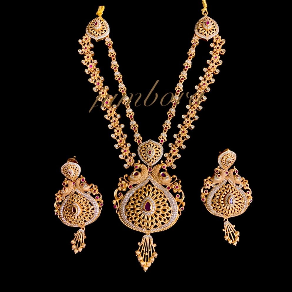 Peacock Double Row Matte Gold AD Zircon Necklace